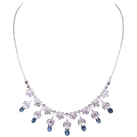 1930s Sapphire Diamond Platinum Necklace For Sale At 1stdibs