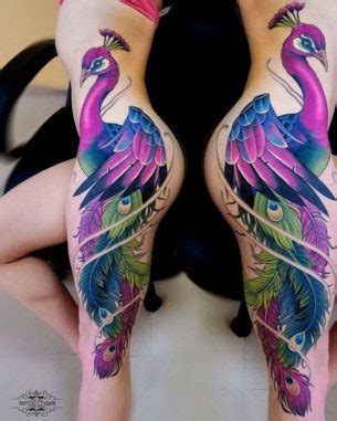 Bright Peacock Tattoo On Girls Side