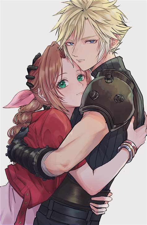 Safebooru 1boy 1girl 26caaan Aerith Gainsborough Armor Arms Around Back Bandaged Arm Bandages