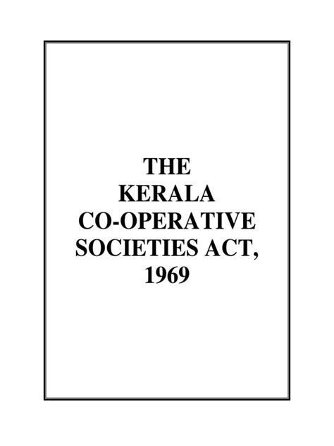 The Kerala Co Operative Societies Act 1969 Pdf Cooperative