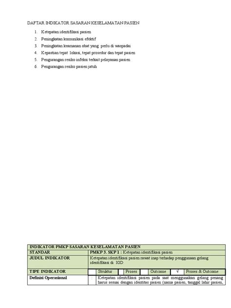 Daftar Dan Profil Indikator Sasaran Keselamatan Pasien Pdf