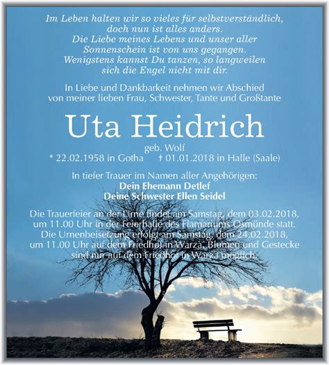 Traueranzeigen Von Uta Heidrich Abschied Nehmen De