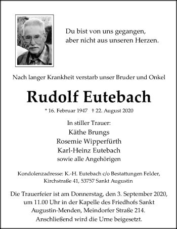 Traueranzeigen Von Rudolf Eutebach WirTrauern