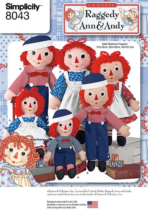 Simplicity 8043 Raggedy Ann And Andy Dolls