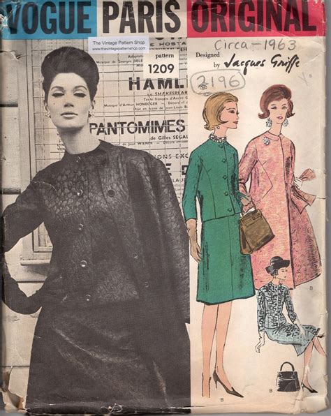 1963 Vintage Vogue Sewing Pattern B32 Suit Coat Dress Scarf 2196 By Jacques Griffe Vogue 1209 Etsy