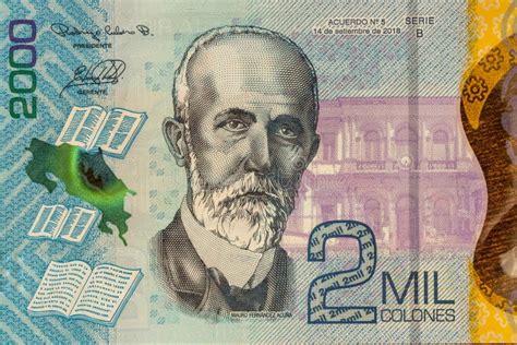 Costa Rica New Banknote Of Two Thousand Colons Close Up Front Of