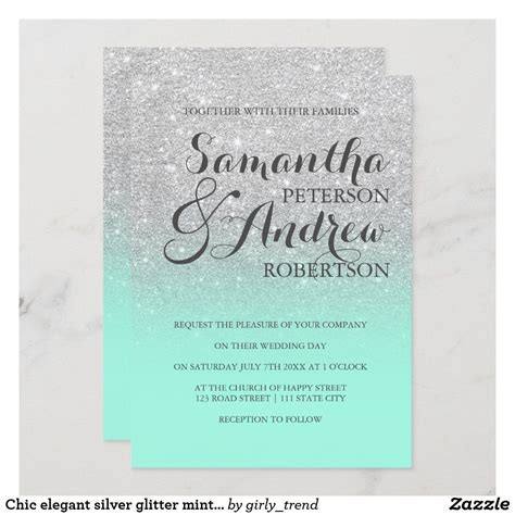 Chic Elegant Silver Glitter Mint Green Wedding Invitation Zazzle