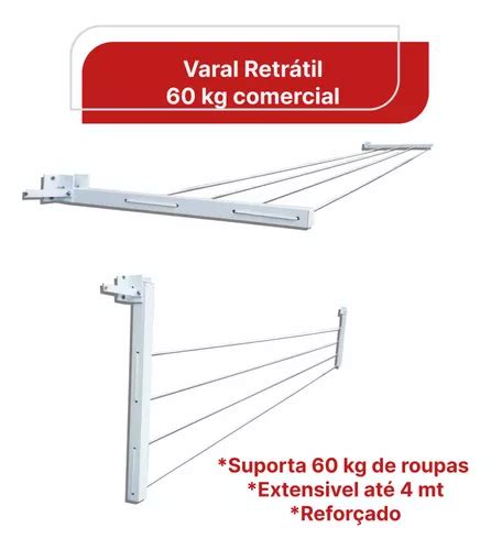 Varal De Roupa Reforçado Extensível 4 Mt X 50 Cm 60 Kg Parcelamento