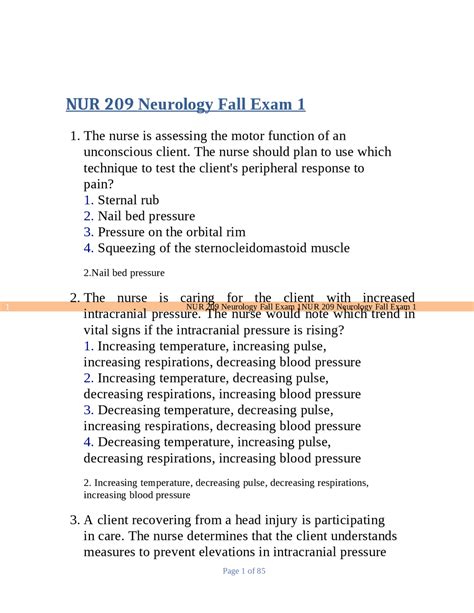 Nur Neurology Fall Exam Exams Nursing Docsity