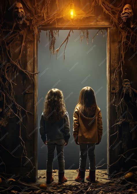 Premium AI Image | Kids daring each other to enter a haunted room