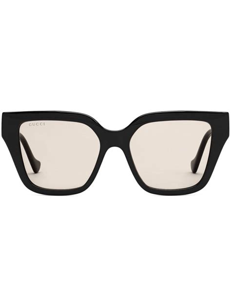 Gucci Rectangular Frame Chain Sunglasses In Black Modesens