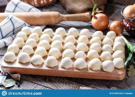 Homemade Dumplings Of Their Dough And Minced Meat A Set Of Products For Cooking Flour Dough