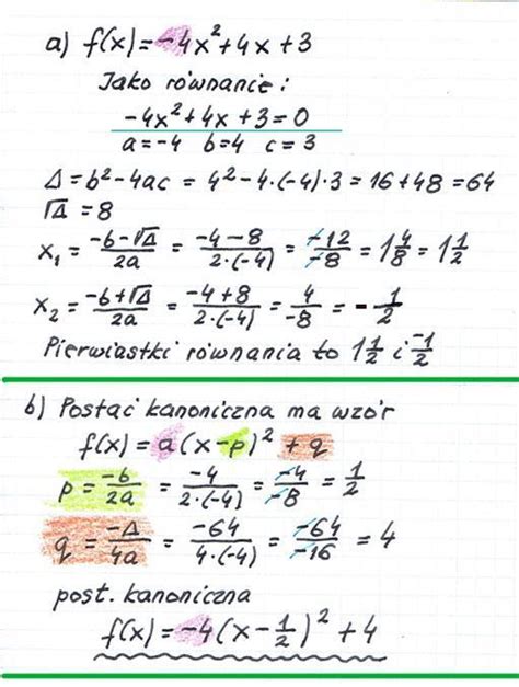 Rozwi R Wnania Kwadratowe Poda Wz R Tr Jmianu Kwadratowego W