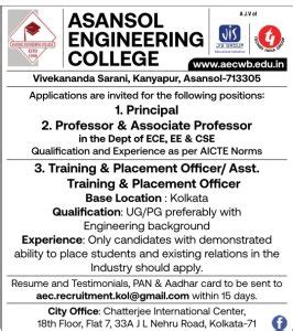 Asansol Engineering College, Asansol wanted Principal/ Professor ...