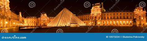 Louvre Pyramid by Night Panorama Editorial Stock Image - Image of european, museum: 10573224