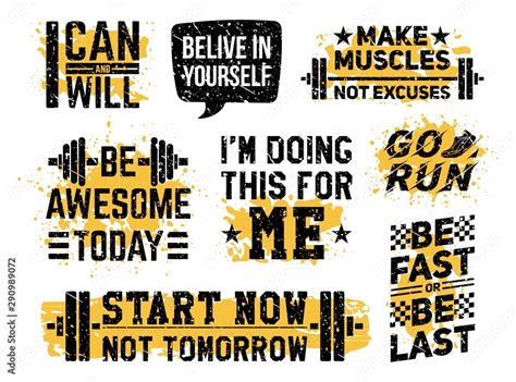 Sport Fitness And Gym Motivational Prints Set Vector Illustration