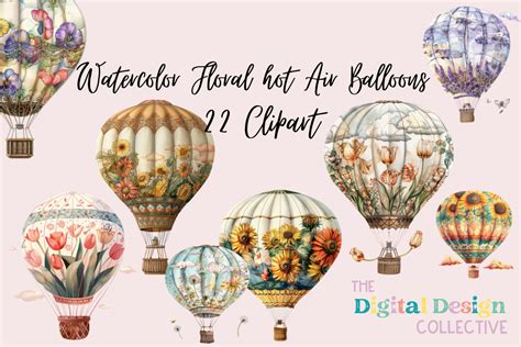 Watercolor Floral Hot Air Balloons Graphic By Lizballew Creative Fabrica