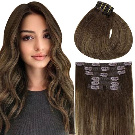 Amazon Vivien Clip In Hair Extensions Real Human Hair Dark Brown