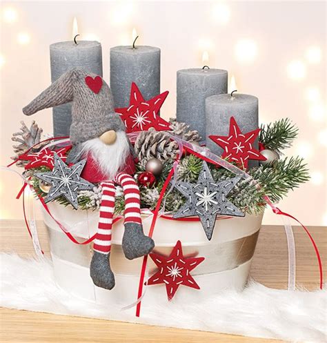 Adventsgesteck Mit Wichtel Kreatividee Christmas Advent Wreath