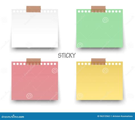 Sticky Reminder Notes Realistic Colored Paper Sheets Office Stock