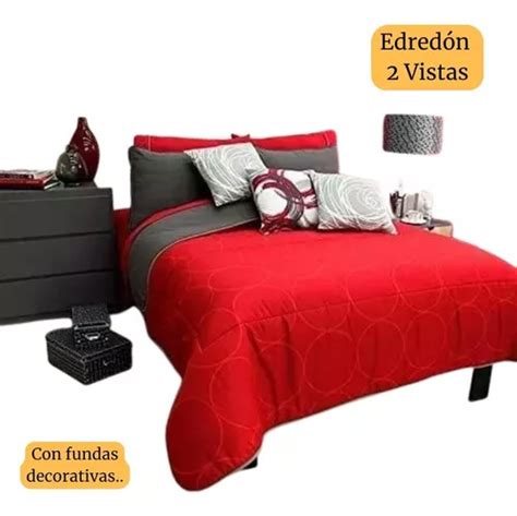 Edredón King Size Rojo Con Gris Dos Vistas Vianney Meses sin interés