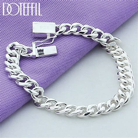 DOTEFFIL 925 Sterling Silver 24K Gold 8mm Sideways Bracelet Chain For