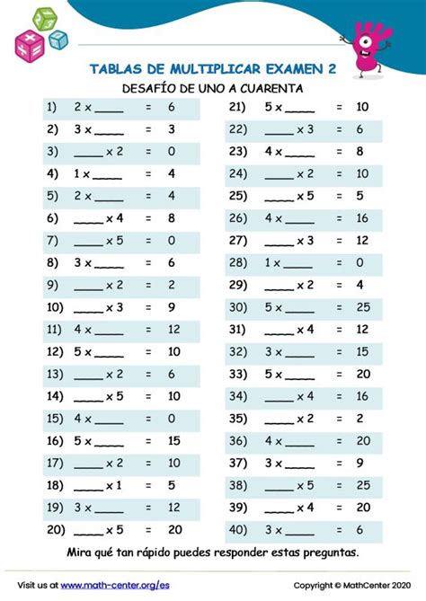 Math Center Segundo Grado Pruebas Tablas De Multiplicar Tablas De 137280 Hot Sex Picture