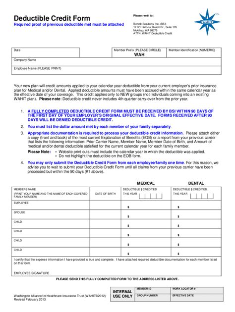 Fillable Online Deductible Credit Form Fax Email Print Pdffiller