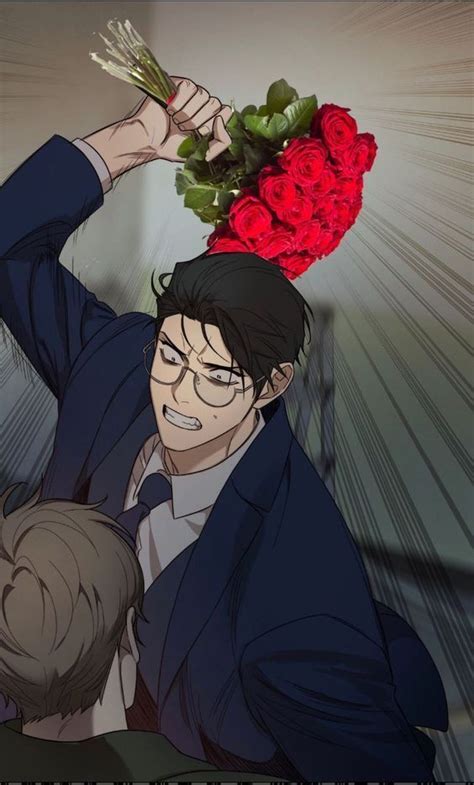 A Man Holding Flowers On Top Of His Head In Front Of Another Man S Head