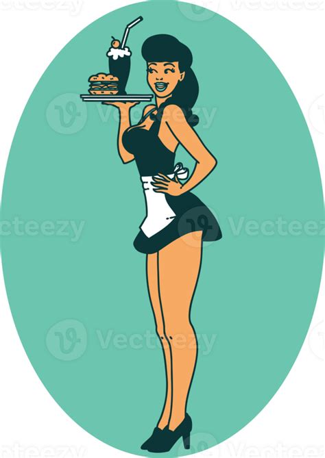 Tattoo In Traditional Style Of A Pinup Waitress Girl 45040303 Png