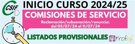 CSIF COMISIONES DE SERVICIO Listados Provisionales Curso 2024 2025