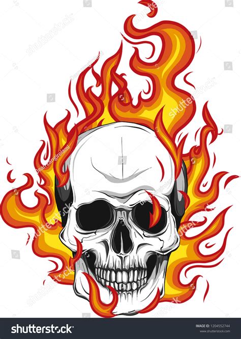 Skull On Fire Con Ilustración Vectorial Vector De Stock Libre De Regalías 1204552744