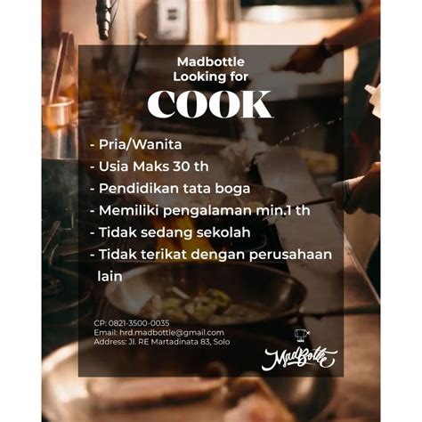 Lowongan Kerja 2022 Cook Madbottle Di Solo INFO LOKER SOLO