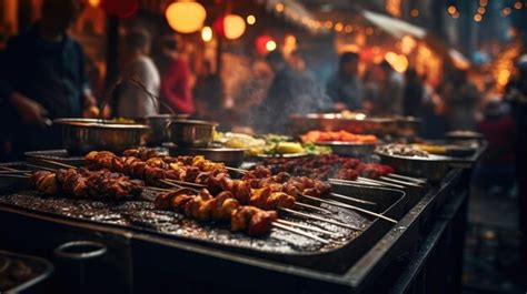 Premium AI Image | Turkish Bazaar with Kebabs and Baklava Stalls at Dusk