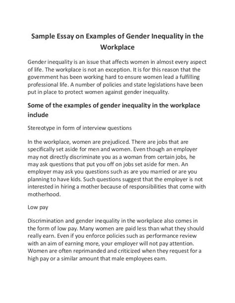 Sample Essay On Examples Of Gender Inequality In The Workplace