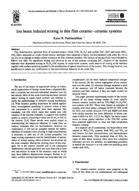 Pdf Ion Beam Induced Mixing In Thin Film Ceramic Ceramic Systems