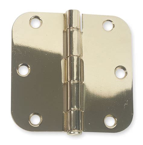 3 12 In X 3 12 In Butt Hinge With Bright Brass Finish Full Mortise Mounting Rounded Corners