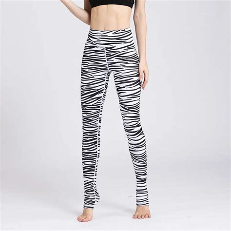 Jvnengpopo Fashion Zebra Striped Women Workout Leggings High Waist Elastic Skinny Pants Sporting