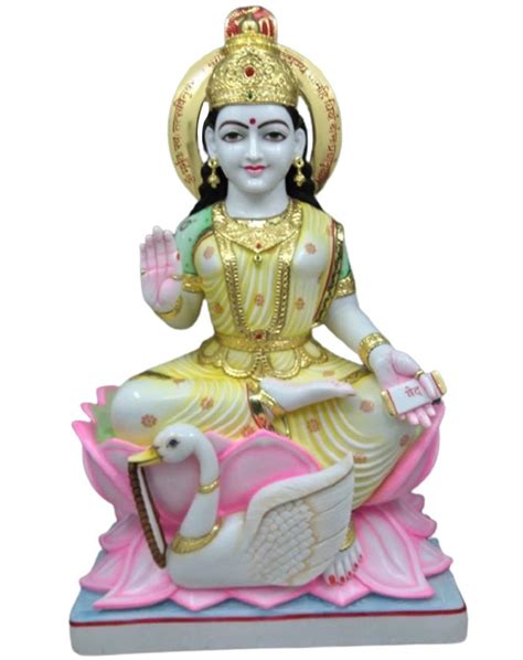 White Painted Marble Gayatri Mata Statue For Temple Size 2 5 Feet At