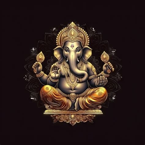 Premium Photo Ganesha Shining Realistic Spiritual Black Background