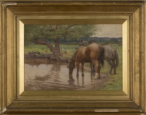 Charles Low Horses Watering At A Duck Pond Late 19th Century