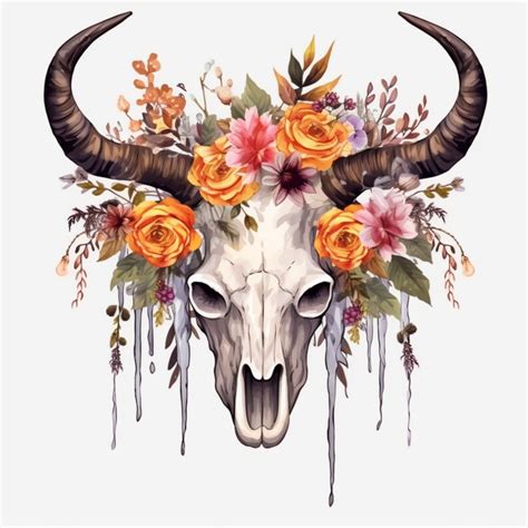 Watercolor Cow Skull Flowers Clipart 8 High Quality Watercolor Cow