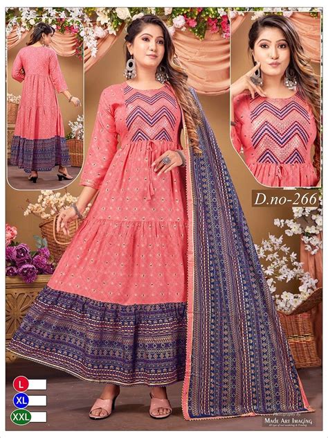 Embroidered Cotton Anarkali Kurti Pant Dupatta Set Machine Wash 220