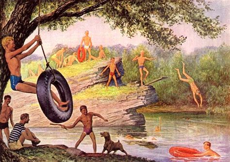 Old Tire Swing At Old Swimming Hole 1944 Nostalgic Art Human