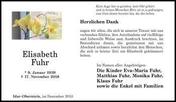 Traueranzeigen Von Elisabeth Fuhr Rz Trauer De