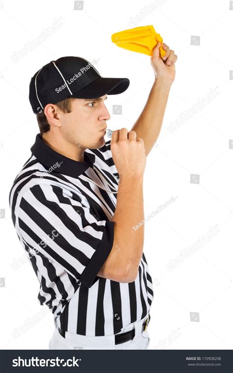 Referee Throwing Penalty Flag Blowing Whistle Stock Photo 170908208