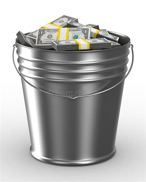 Bucket with Money on White Background Stock Illustration - Illustration of dump, exchanging ...