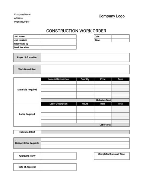 Free Printable Fillable Work Order Form Printable Forms Free Online