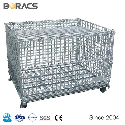 Customized Galvanized Collapsible Folded Stackable Warehouse Metal Wire