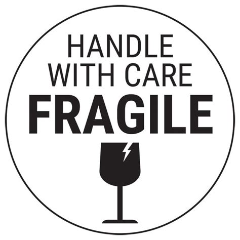 Fragile Handle With Care Black Glass Circular Labels On A Roll Shipping And Handling Labels